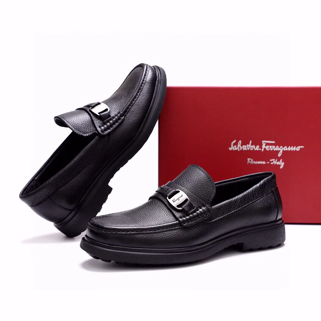 Men's shoes 💰520 💐[Ferragamo/Ferragamo] New 🐲Ferragamo* Ferragamo classic formal leather shoes! It uses imported first-layer pebbled cowhide leather upper + luxurious hardware buckle, and the inner first-layer comfortable cowhide leather lining! Original rubber outsole! Code number 38-44 (45🉑️customized)